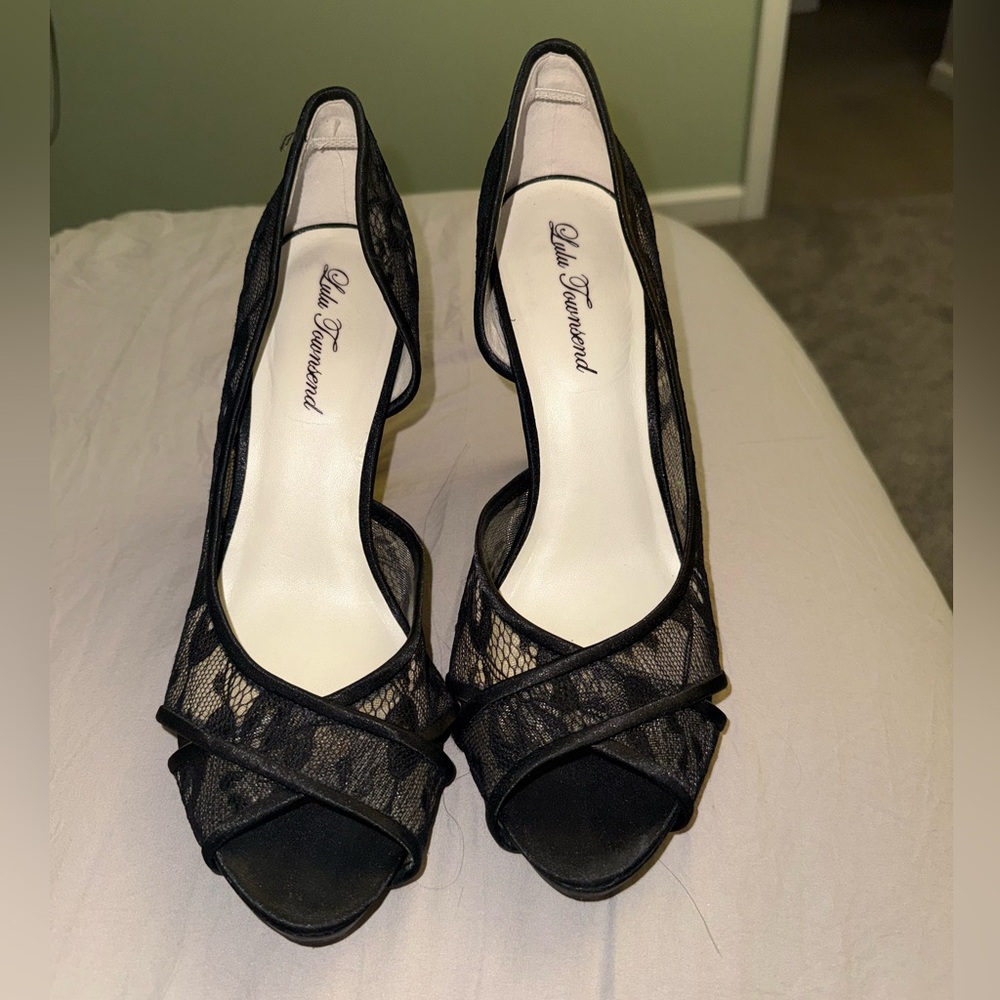 Lulu Townsend Black Mesh Peep-Toe Heels